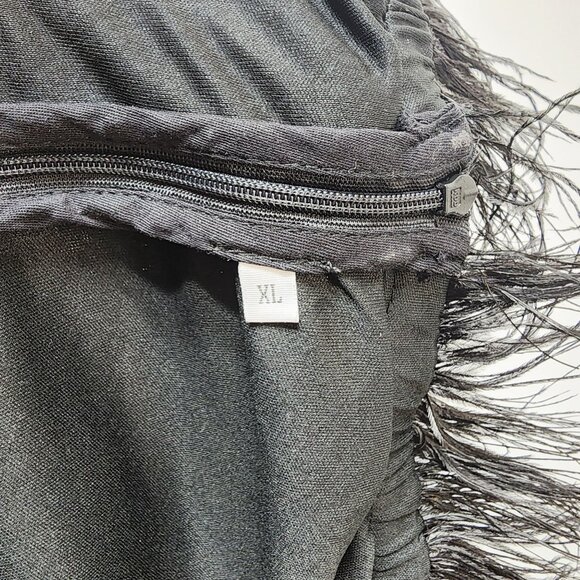 Vintage Black Sequined Dress With Puff Sleeves & Feather Trim Size XL - Picture 3 of 10